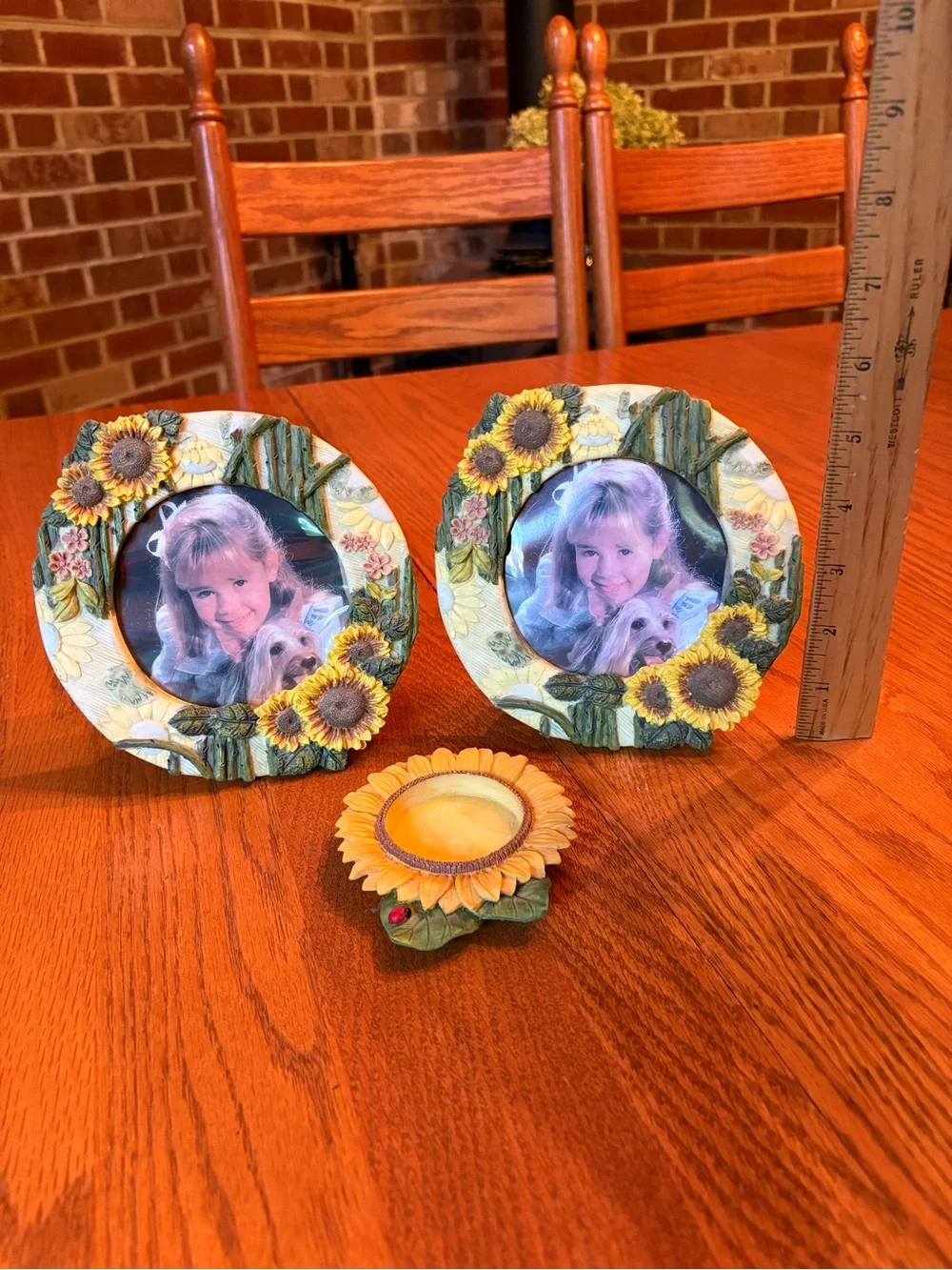 Sunflower Decorative Picture Frame Set Plus Sunflower Tea Light Holder
